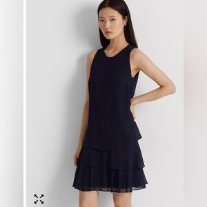 Lauren Ralph Lauren Crinkle Georgette Shift Dress Navy Size 12